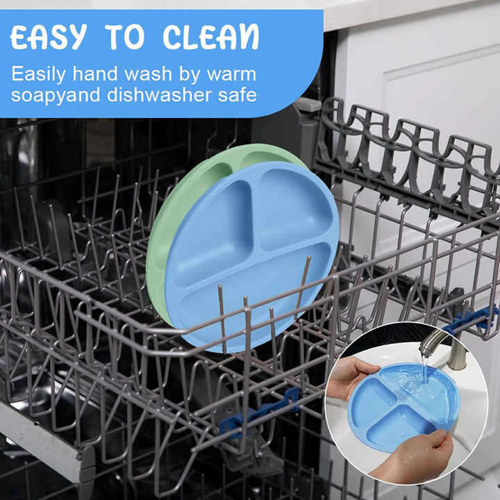 BPA-Free Silicone Divided Grip Dish Unbreakable Silicone Divided Suction Toddler Plates Divided Baby