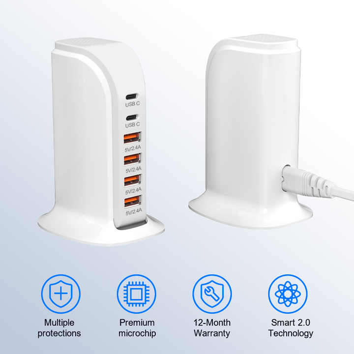 Multi Fast Sailboat Charger Office Laptop USB Multi-port Charging 4 USB 2 type-c Travel Adapter