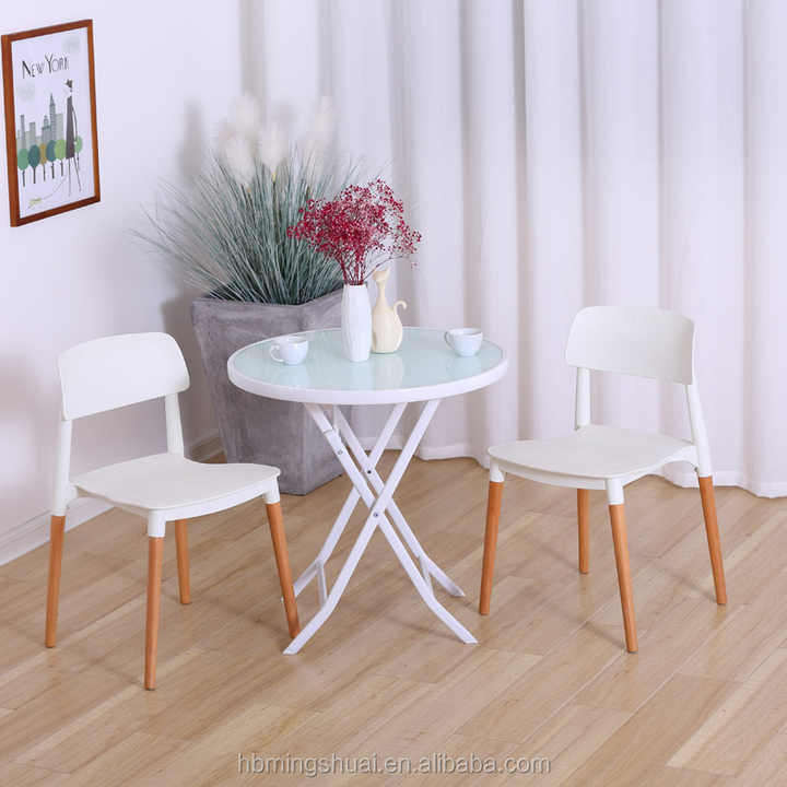 60CM Luxury Glass Top Foldable Dining Table Set Foldable Dining Table Round Dining Table 4 Seater
