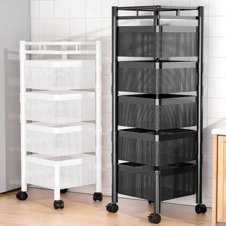 Multilayer Rotating Baskets Rack Storage Rack Shelf Vegetable Fruit Basket Kitchen Trolley Cart
