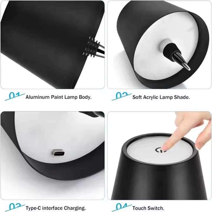 Portable Dimming Bar Night Lamp Touch Control Rechargeable Circular Wireless Wine LED Bottle Table L