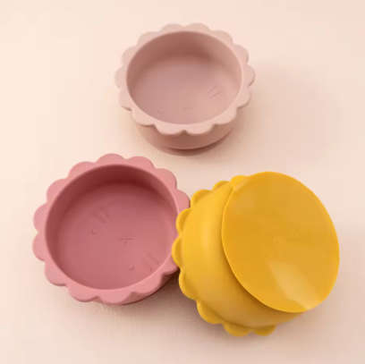 Baby Silicone Bowl Lion Shape Tableware Solid Color Baby Food Storage BPA Free Suction Baby Meal Tr