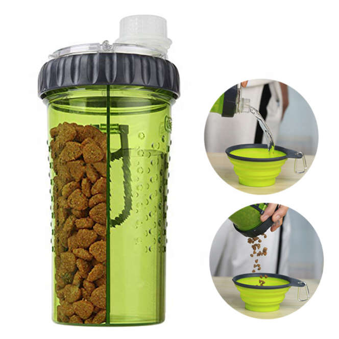 2in1 Pet Dog Plastic Food and Water Bottle with the Fold Bowl