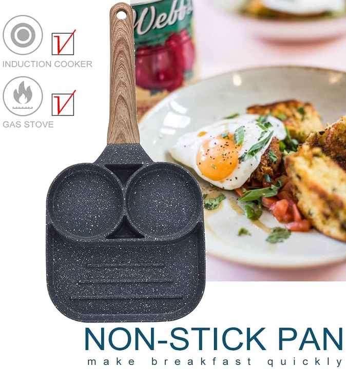 Nonstick Egg Frying Pan - 3 Section Square Grill Pan Divided Frying Pan for Breakfast