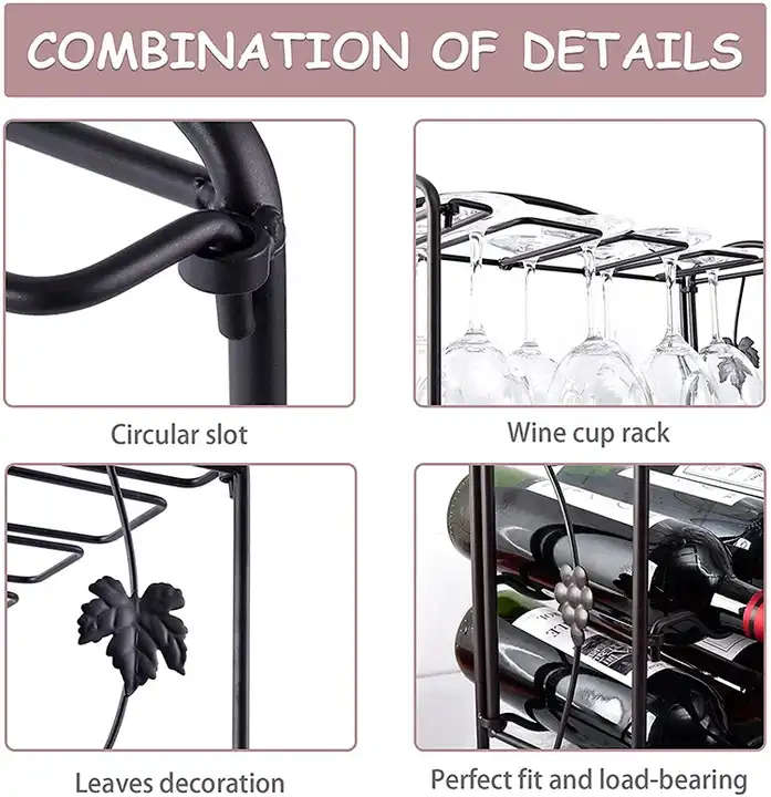 Black Metal Storage Countertop Decoration Glass Holder Bar Red Wine Rack