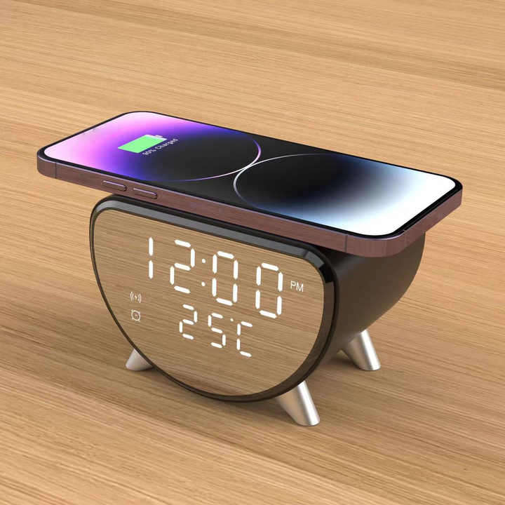 3-in-1 Wireless Charging Mirror Alarm Clock With Temperature Display