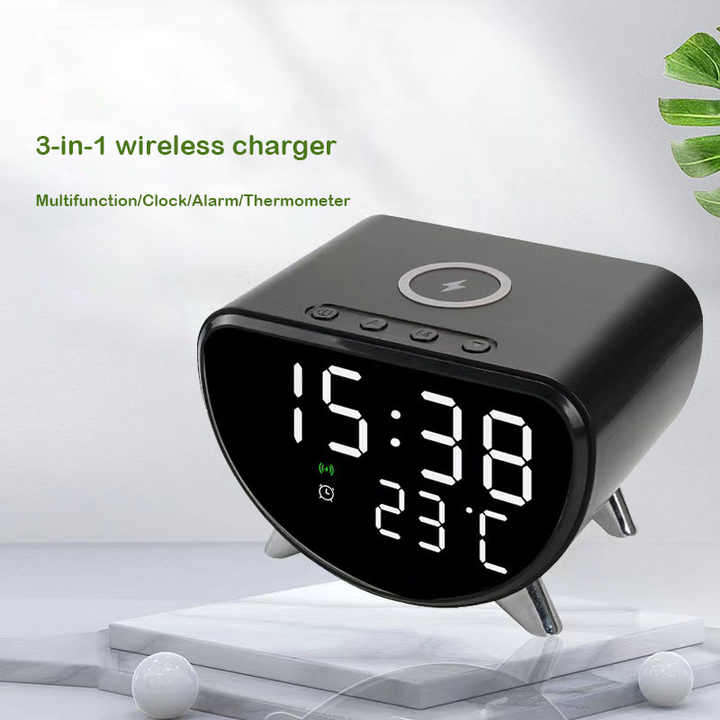 3-in-1 Wireless Charging Mirror Alarm Clock With Temperature Display
