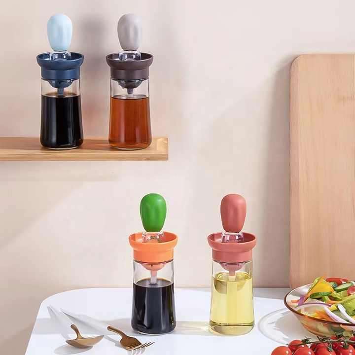Glass Olive Oil Dispenser Brush 2 in 1 Portable Oil Dispenser Silicone Brush Quantitative Oil Bottle