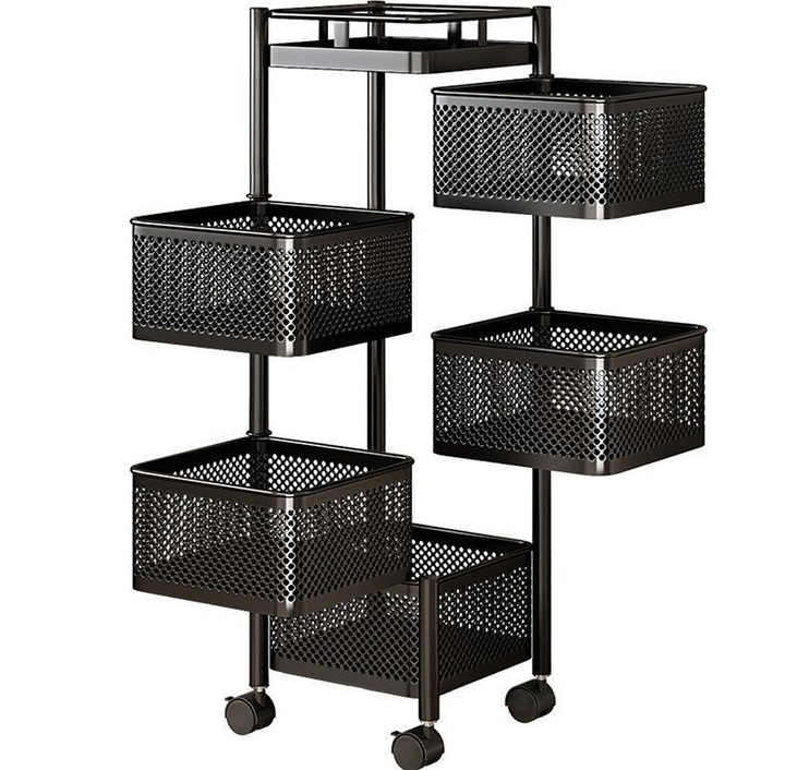 Multilayer Rotating Baskets Rack Storage Rack Shelf Vegetable Fruit Basket Kitchen Trolley Cart