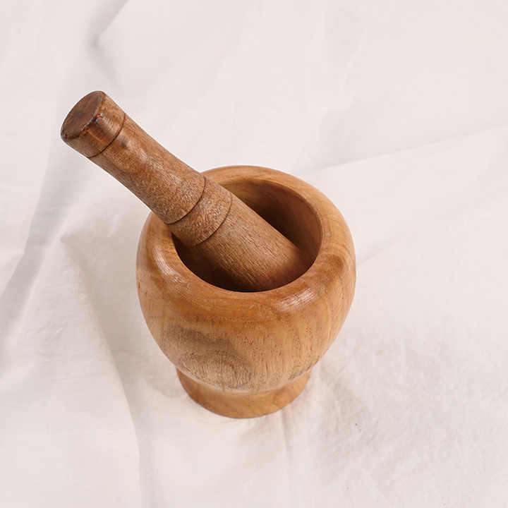 Solid Wood Garlic Pounder, Herb Grinding Bowl, Wooden Garlic Masher, Household Wooden Mortar for Min