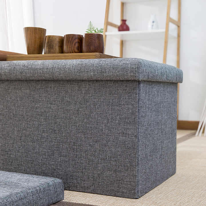 Space-Saving Linen Fabric Clothing Storage Ottoman Bench Foldable Seat Footrest Shoe Bench End of Be