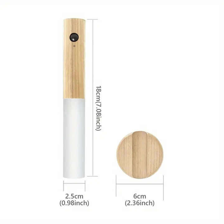 Auto Motion Sensor LED Night Light Intelligent Rechargeable Magnetic Wood Wall Kitchen Cabinet Lamp