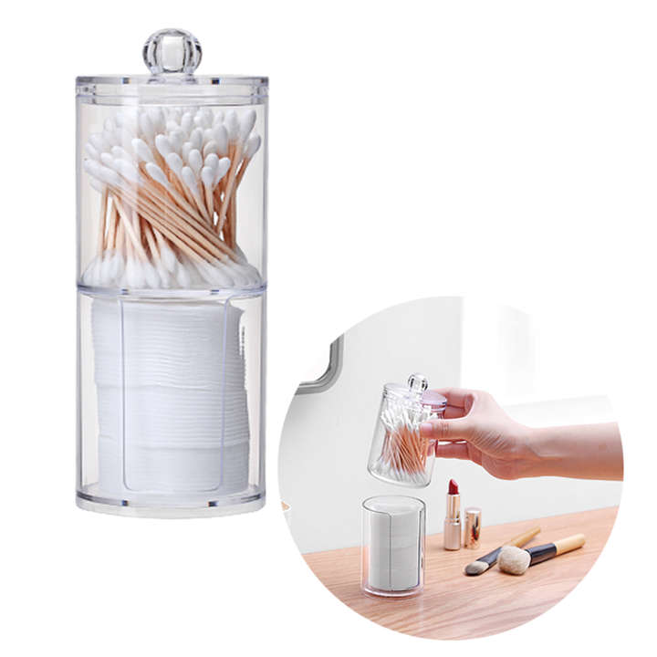 Container Clear Makeup Cotton Round Pad Dispenser Bathroom Vanity Organizer With Lid