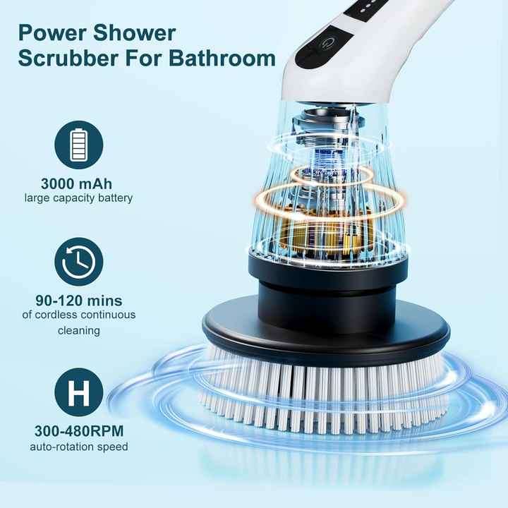 Spin Scrubber Detachable Kitchen Cleaning Tool Cordless 7-In-1 Home Multifunction Bathroom Cleaning