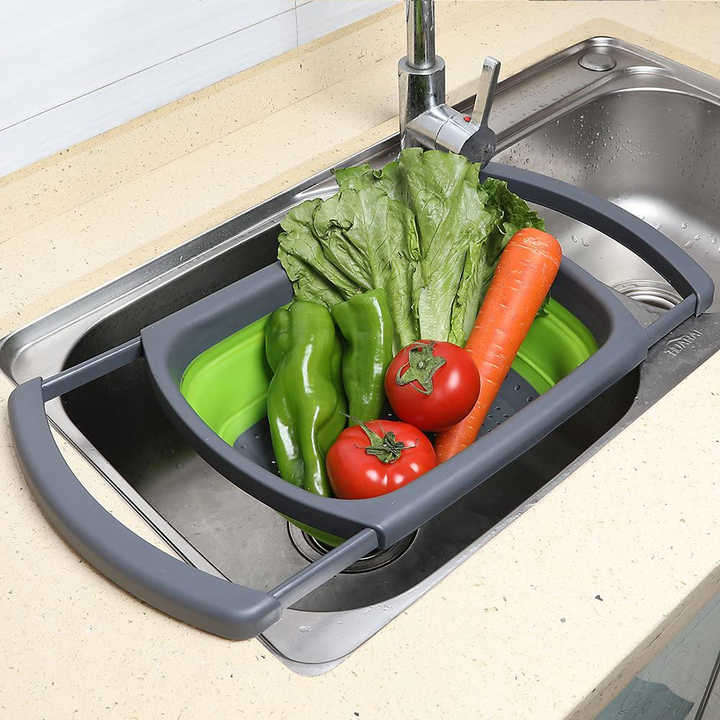 Hot Sale Family Used Foldable Colander Collapsible Drain Basket Expandable Kitchen Filter Sink Strai