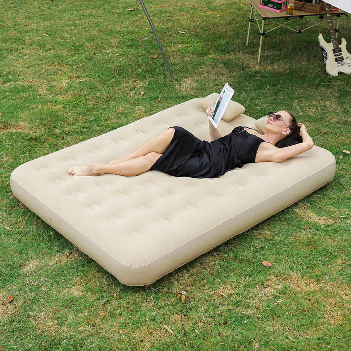 double Size Flocked Self-Inflating Air Bed Sleeping Pad Camping Air Mattress