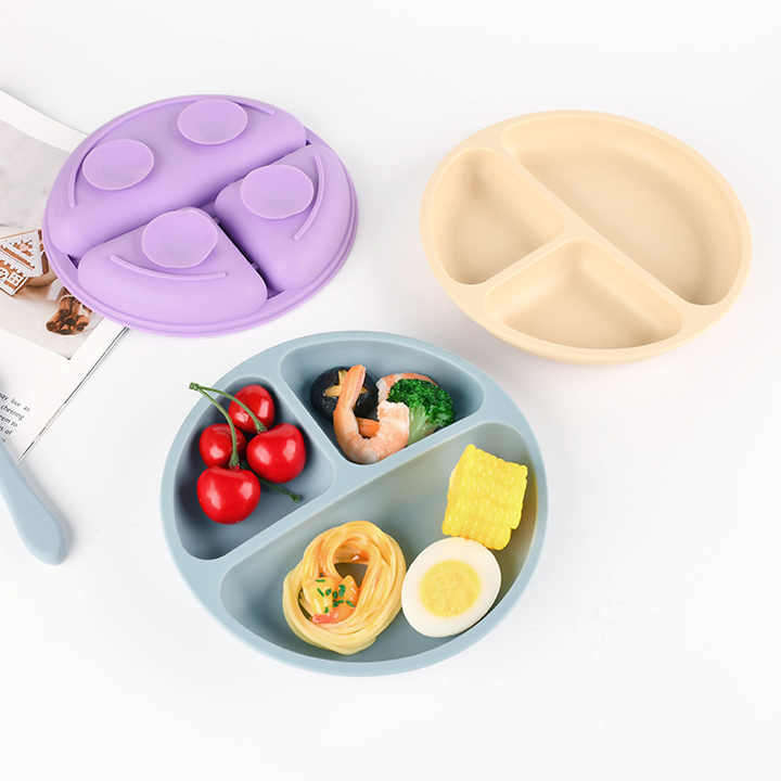 BPA-Free Silicone Divided Grip Dish Unbreakable Silicone Divided Suction Toddler Plates Divided Baby