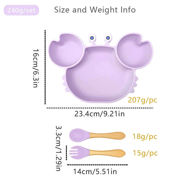 Children Feeding Plate Non-Slip Baby Food Feeding Bowl for Baby Dishes Silicone Suction Cute Crab Pl