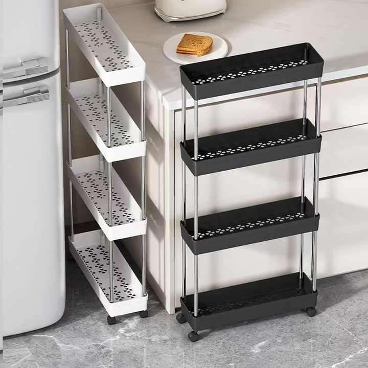 Four Layer Plastic Narrow Kitchen Corner Saves Space Plastic Rack Detachable with Wheels