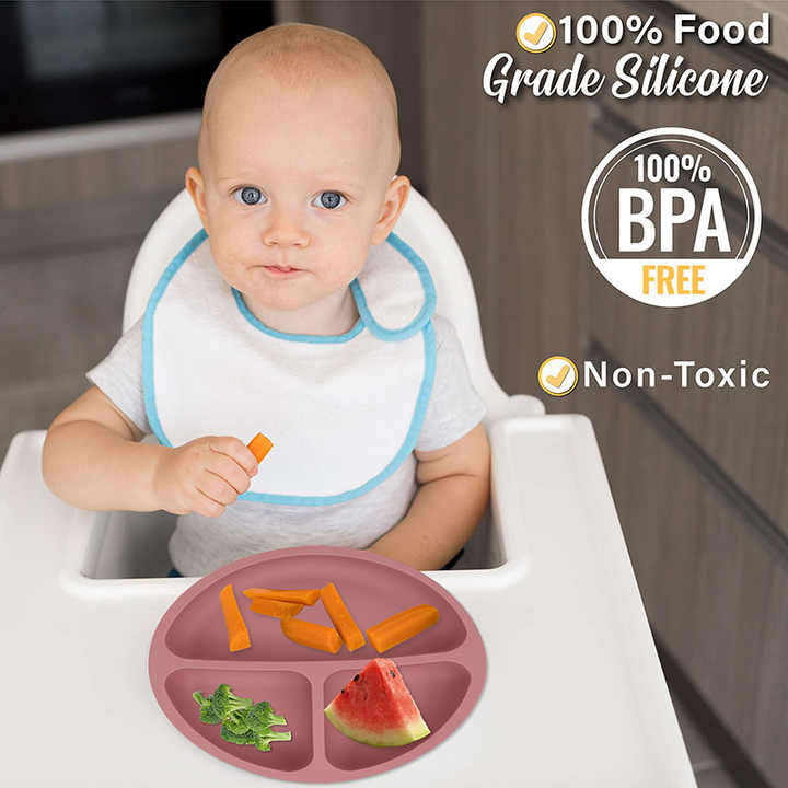 BPA-Free Silicone Divided Grip Dish Unbreakable Silicone Divided Suction Toddler Plates Divided Baby