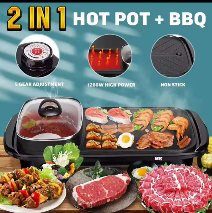The Most Popular 2 in 1Multifunctional Electric Hot Pot,Electric Baking Tray,Two in One Electric Tub