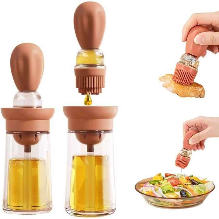 Glass Olive Oil Dispenser Brush 2 in 1 Portable Oil Dispenser Silicone Brush Quantitative Oil Bottle