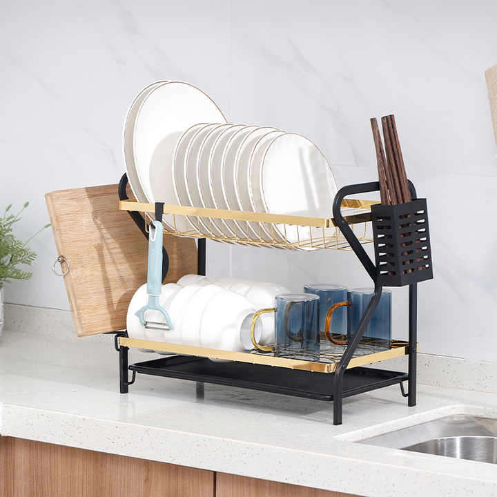 Dish Drainer Organizer Includes Removable Cutlery and Cup Holder for Kitchen