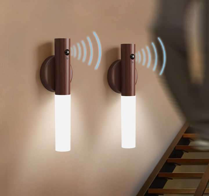 Auto Motion Sensor LED Night Light Intelligent Rechargeable Magnetic Wood Wall Kitchen Cabinet Lamp