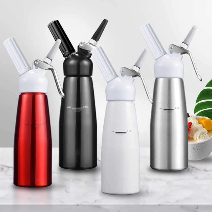 500mL Metal Whipped Cream Maker Dispenser with 3 Nozzles Ice Cream & Dessert Tools Cream Charger Can
