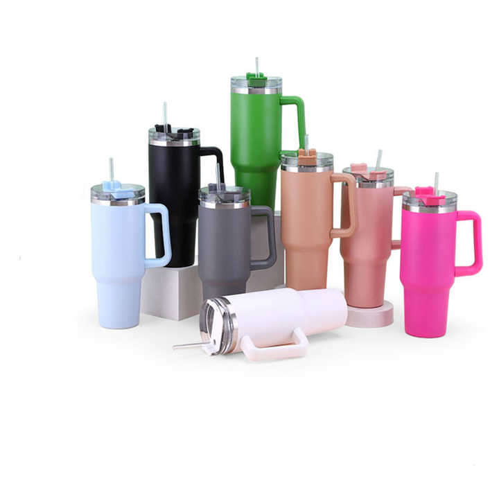 1.2l Large Capacity Vacuum-insulated Stainless Steel Travel Coffee Mug With Straw Cup and Handle
