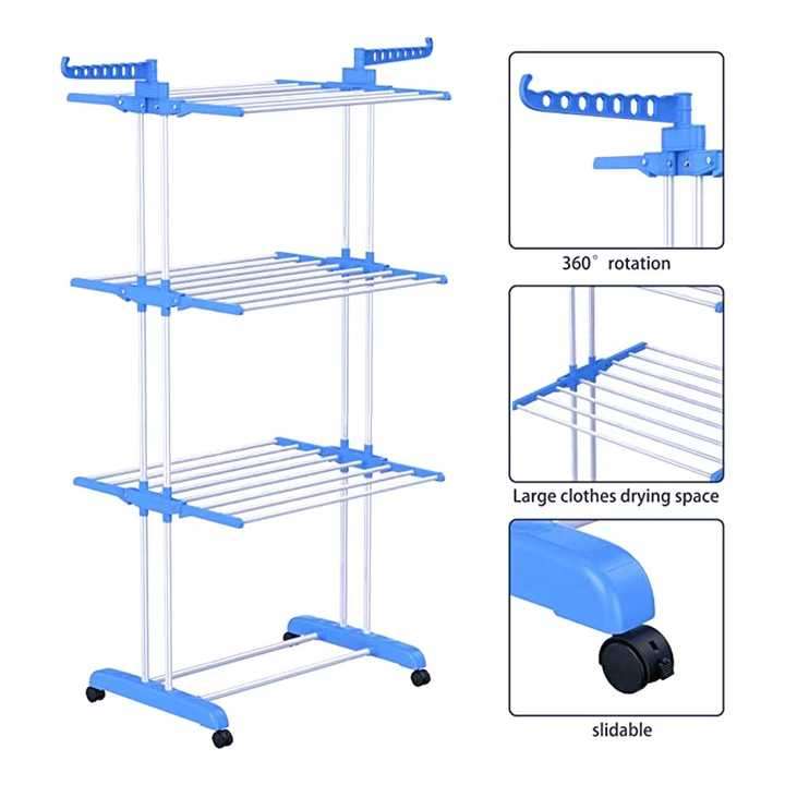 Removable Heavy Duty Metal 3-Layer Clothes Drying Rack Storage Folding Clothing Dryer