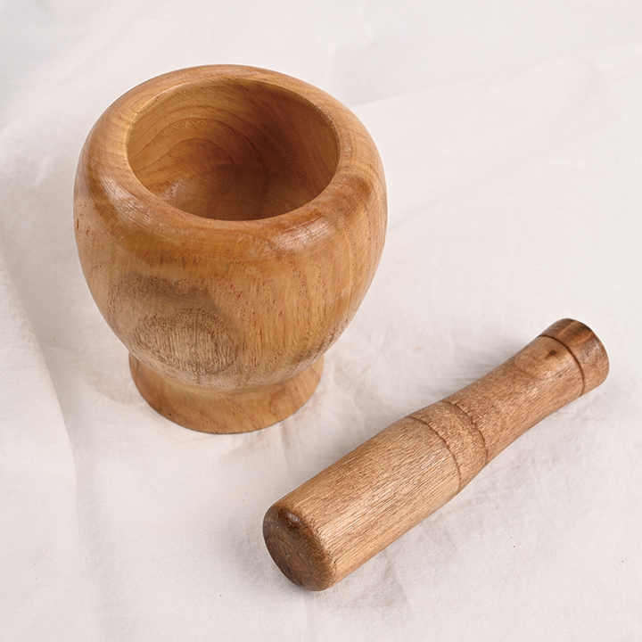 Solid Wood Garlic Pounder, Herb Grinding Bowl, Wooden Garlic Masher, Household Wooden Mortar for Min