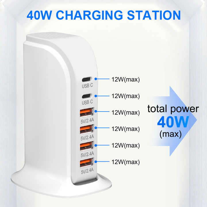 Multi Fast Sailboat Charger Office Laptop USB Multi-port Charging 4 USB 2 type-c Travel Adapter