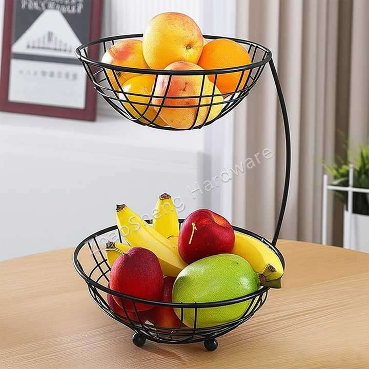 Home Countertop 2 Tier Steel Black Bread and Fruit Organizer Storage Rack Holder Kitchen Wire Metal