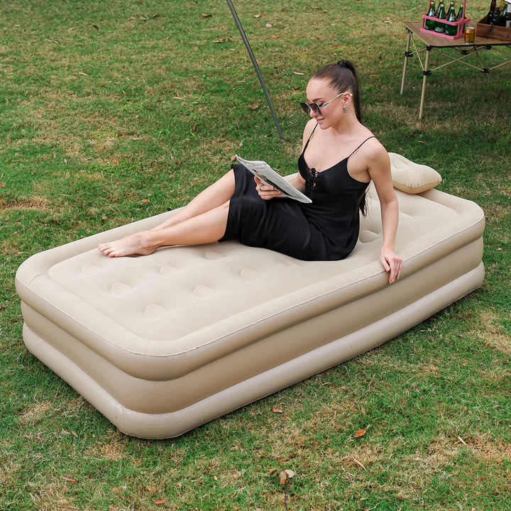 double Size Flocked Self-Inflating Air Bed Sleeping Pad Camping Air Mattress