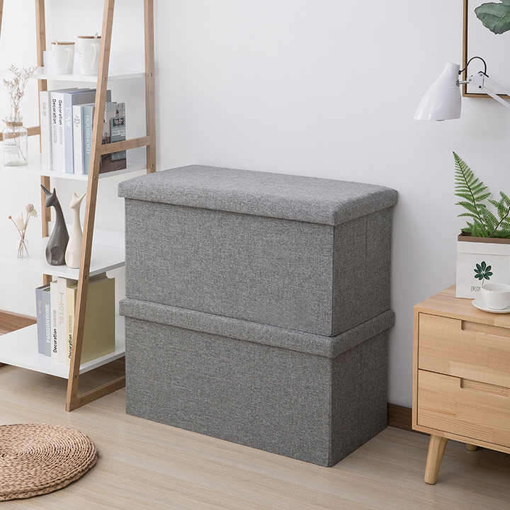 Space-Saving Linen Fabric Clothing Storage Ottoman Bench Foldable Seat Footrest Shoe Bench End of Be