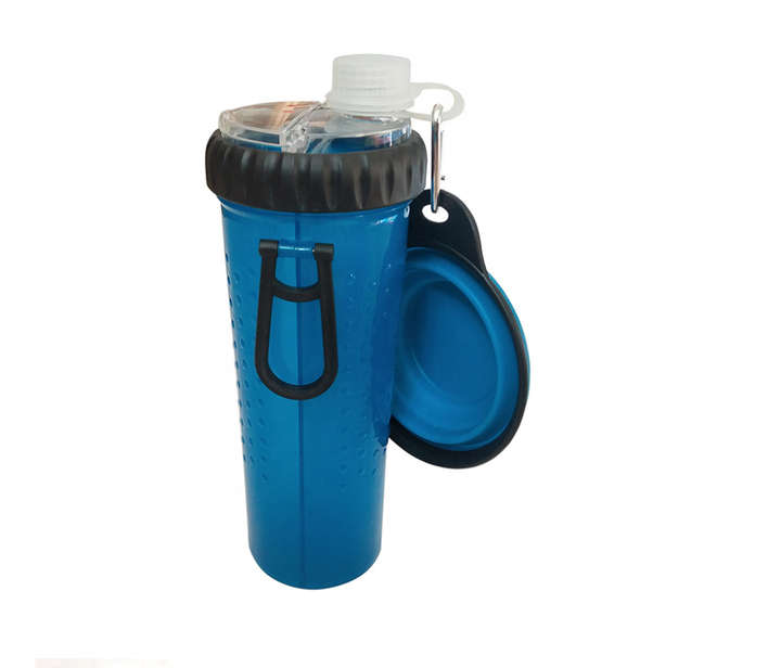2in1 Pet Dog Plastic Food and Water Bottle with the Fold Bowl