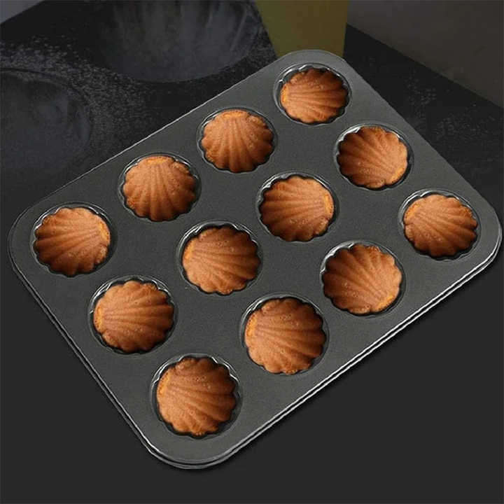 12 Cavity Non-Stick Carbon Steel Bakeare Shell Shaped Cake Baking Mold and Round Madeleine Pan Mold
