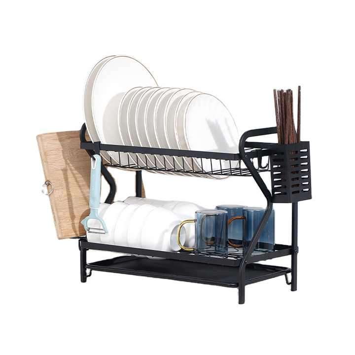 Dish Drainer Organizer Includes Removable Cutlery and Cup Holder for Kitchen
