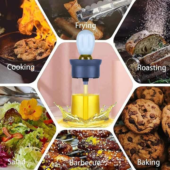 Glass Olive Oil Dispenser Brush 2 in 1 Portable Oil Dispenser Silicone Brush Quantitative Oil Bottle