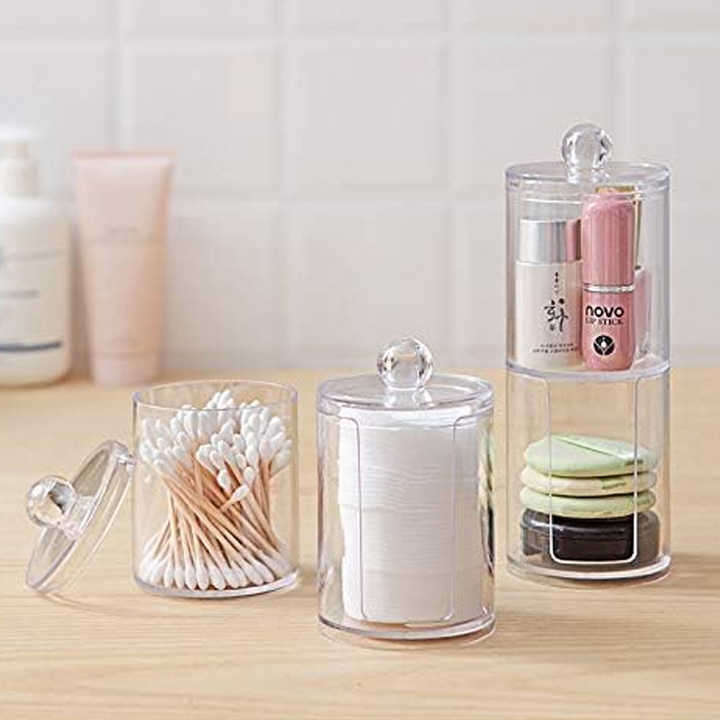 Container Clear Makeup Cotton Round Pad Dispenser Bathroom Vanity Organizer With Lid