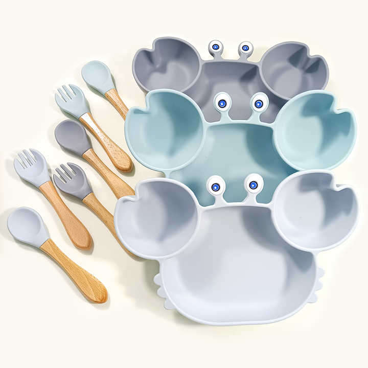 Children Feeding Plate Non-Slip Baby Food Feeding Bowl for Baby Dishes Silicone Suction Cute Crab Pl