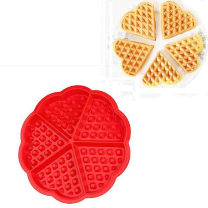 100% Food Grade Hot Sales 5 Heart-Shaped Silicone Round Shape Waffle Cake Mold