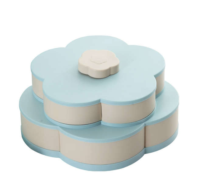 Flower Shape Nut Dried Fruit Plate Household Lattice Candy Box PP Material Rotatable Design Double L