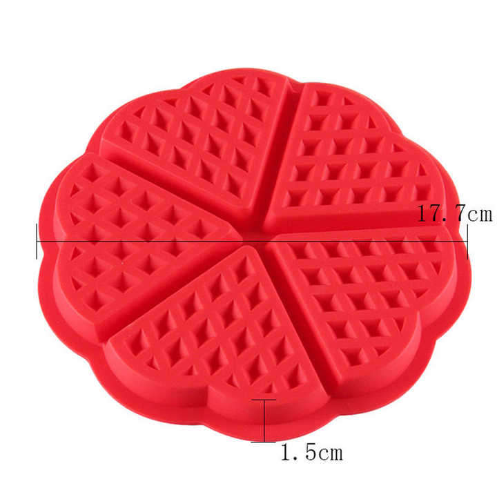 100% Food Grade Hot Sales 5 Heart-Shaped Silicone Round Shape Waffle Cake Mold