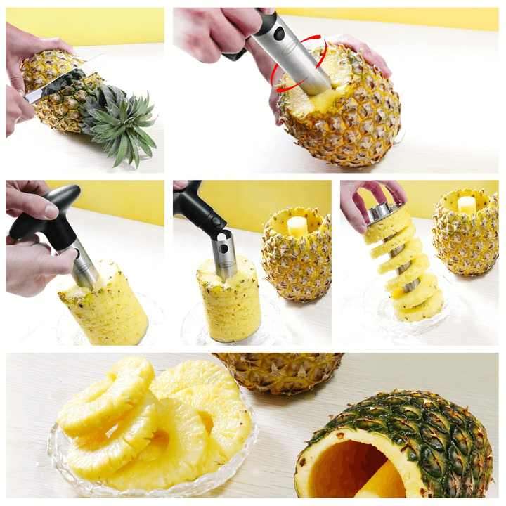 Stainless Steel Fruit Tools Easy-Use Manual Pineapple Peeler Corer Slicer Cutter with Metal Blade AB
