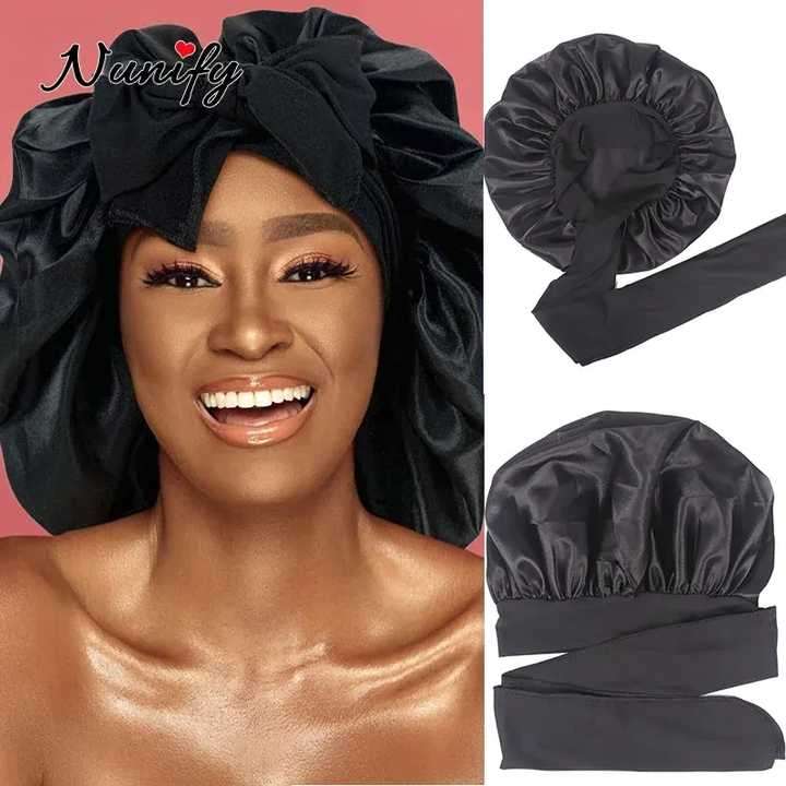 Headbands Adjustable Silk Braid Long Bonnets and Satin Hair Wraps Women Designer Satin Hair Bonnets