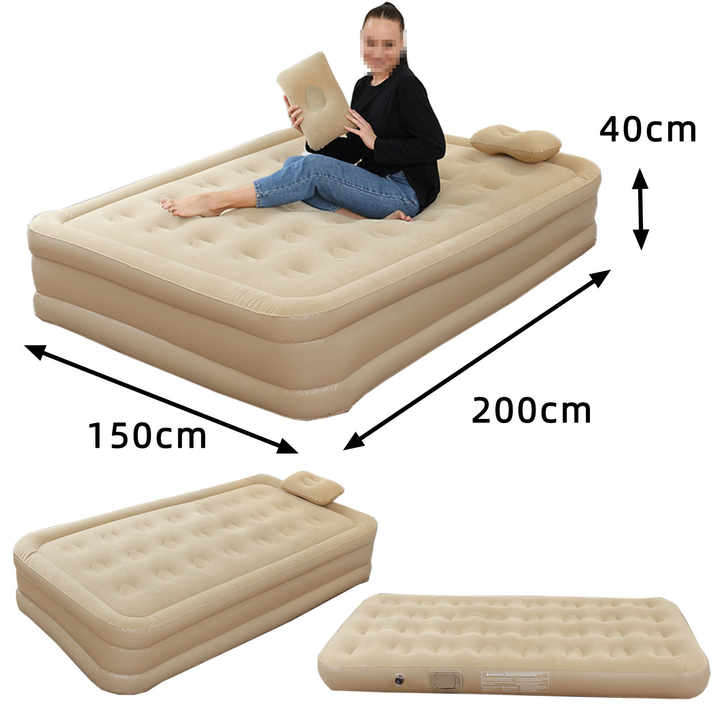 double Size Flocked Self-Inflating Air Bed Sleeping Pad Camping Air Mattress
