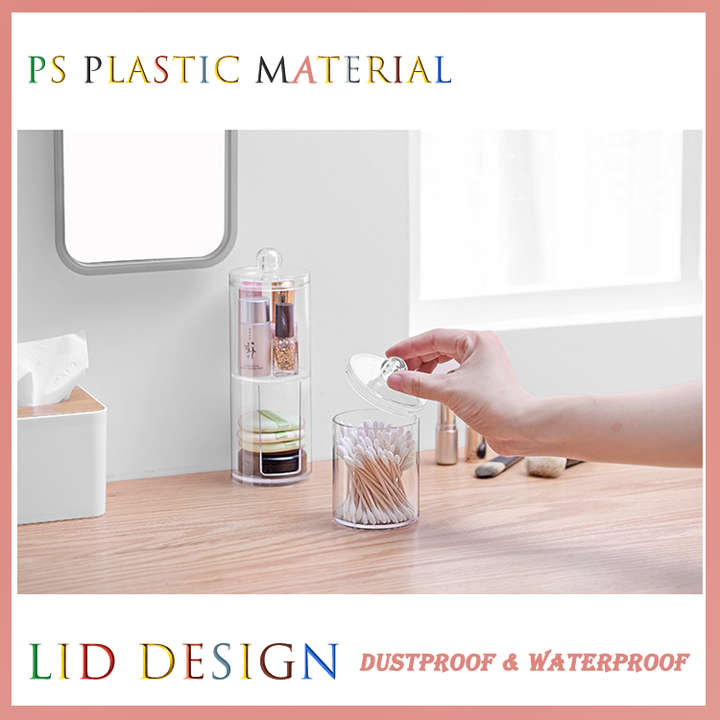 Container Clear Makeup Cotton Round Pad Dispenser Bathroom Vanity Organizer With Lid