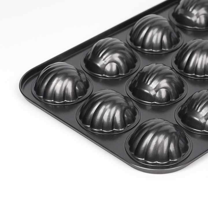 12 Cavity Non-Stick Carbon Steel Bakeare Shell Shaped Cake Baking Mold and Round Madeleine Pan Mold